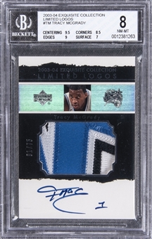 2003-04 UD "Exquisite Collection" Limited Logos #TM Tracy McGrady Signed Game Used Patch Card (#01/75) – BGS NM-MT 8/BGS 10